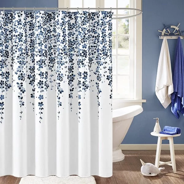 Шторка для ванной комнаты Garland 180х180 см, полиэстер, цвет белый + синий, Carnation Home Fashions, США, ALA180BLU - изобр. 8
