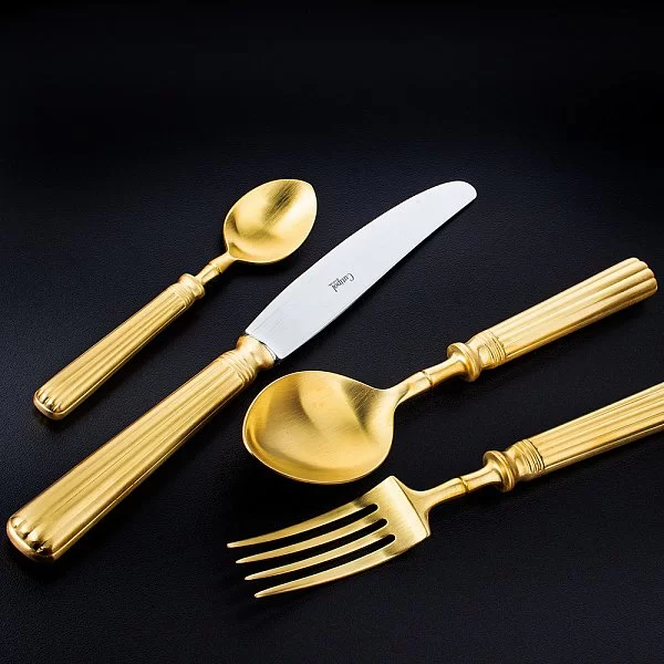 Набор столовых приборов на 6 персон Line Matte Gold Brushed 24 предмета, нержавеющая сталь 18/10 + позолота, Cutipol, Португалия, L.006 GB - изобр. 12
