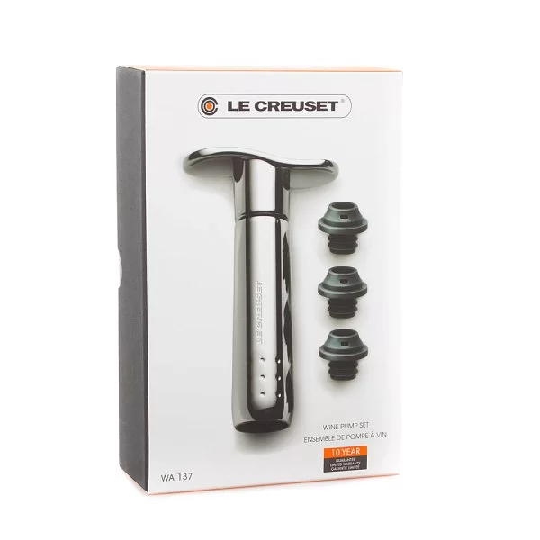 Ручная вакуумная помпа для вина с 3-мя силиконовыми пробками, материал нержавеющая сталь, цвет никель, Le Creuset, Франция, 59014016001625 - изобр. 12