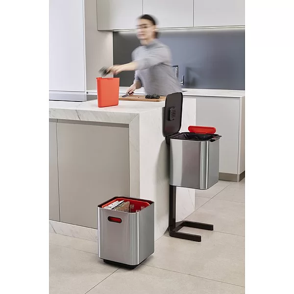Контейнер для мусора с двумя баками Totem Compact 40 л, 37х76х30 см, нержавеющая сталь, цвет стальной, Joseph Joseph, Великобритания, 30063 - изобр. 12