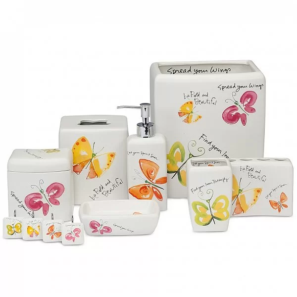 Косметическая емкость с крышкой Flutterby 13х12х14 см, материал керамика, Creative Bath, США, FLU25MULT - изобр. 8