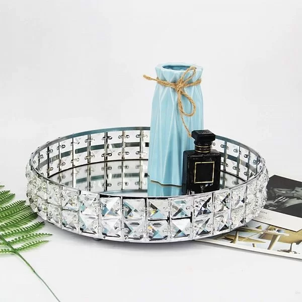 Подставка для предметов круглая Crystal Silver 25х7 см, металл + хрустальное стекло, цвет серебряный, Kassatex, США, CRY-R2TR-SLV - изобр. 8